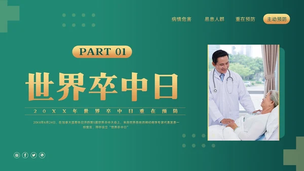 绿色简约世界卒中日重在预防PPT模板宣传PPT动态PPT