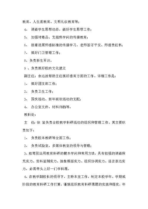 学校领导班子分工职责