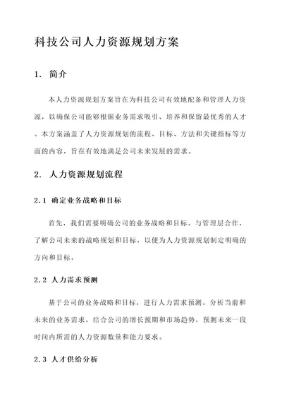 科技公司人力资源规划方案