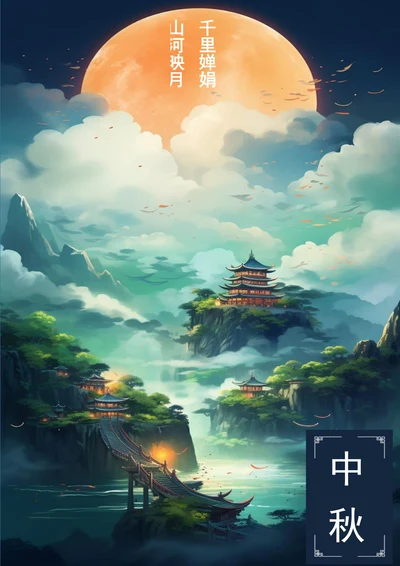 中国山水中秋海报