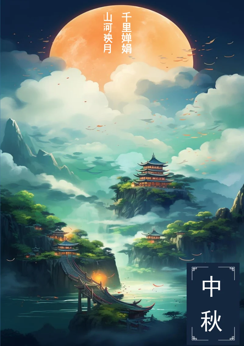 中国山水中秋海报
