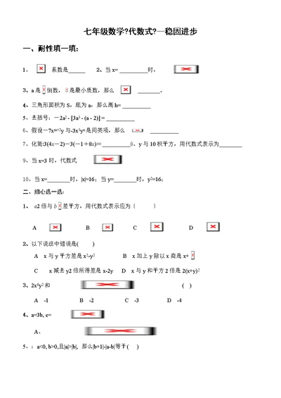 七年级数学代数式习题含答案