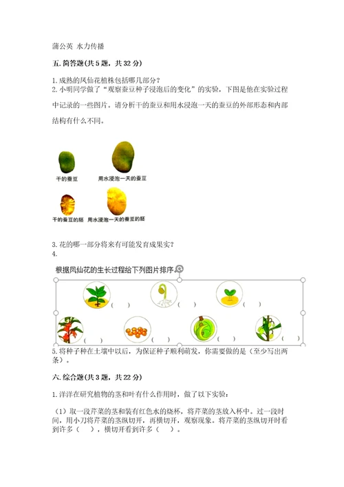 教科版科学四年级下册第一单元《植物的生长变化》测试卷及完整答案（夺冠）