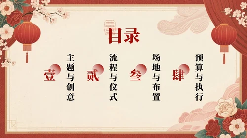 红色复古风七夕主题婚礼策划方案PPT模板
