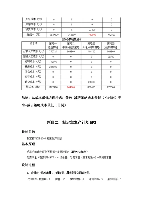 生产计划与控制课程设计