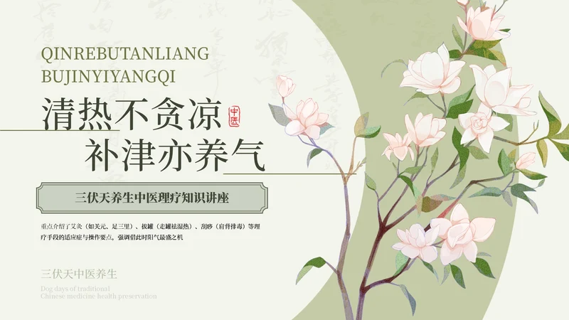 绿色清新中国风三伏天养生中医理疗知识讲座PPT模板