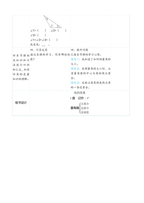 （大单元整体教学）3.2角的度量（表格式）教学设计   人教版 四年级上册数学