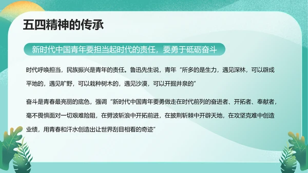 五四精神传承争做五四青年PPT模板