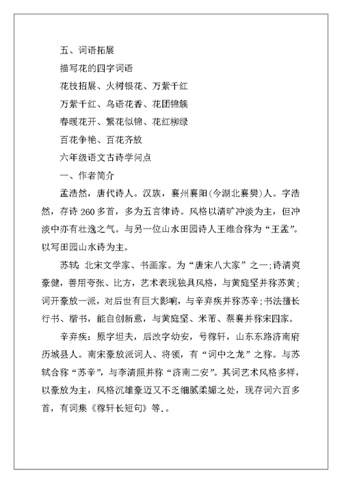 2022年六年级语文易错知识点