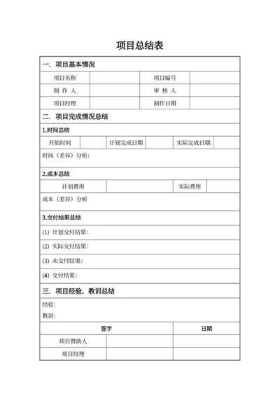 项目总结表