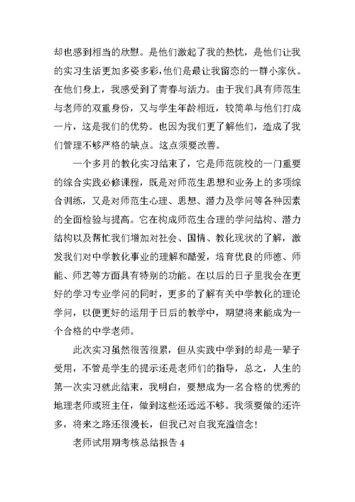 教师试用期考核总结报告