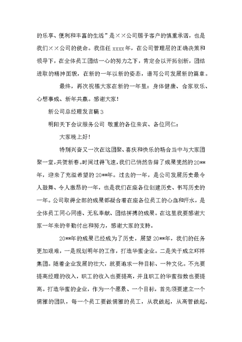 新公司总经理发言稿范文（精选3篇）