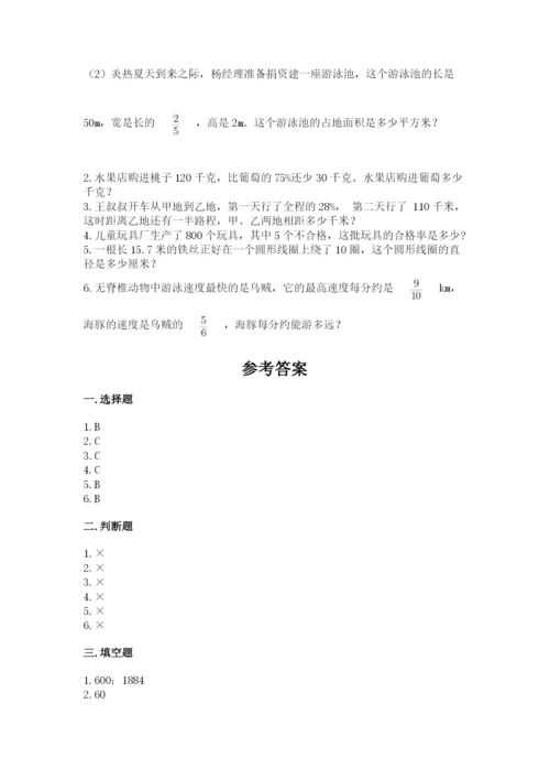 人教版六年级上册数学期末测试卷及参考答案【培优a卷】.docx