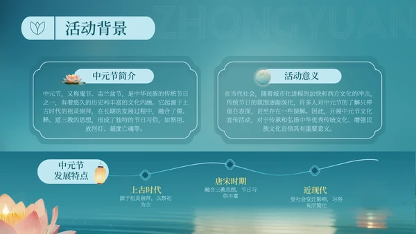青色中国风中元节文化宣传活动策划方案PPT模板