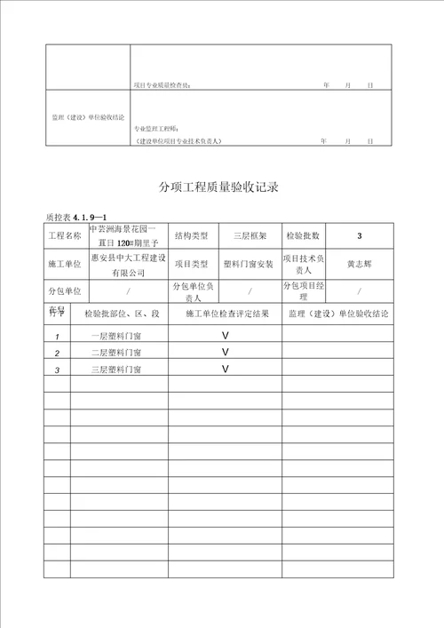 门窗玻璃安装工程检验批质量验收记录