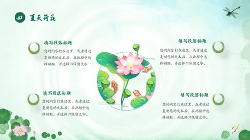 绿色荷花荷叶卡通中国风你好夏天PPT