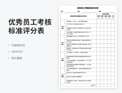 优秀员工考核标准评分表