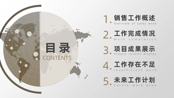 棕色简约风地球销售工作总结PPT模板