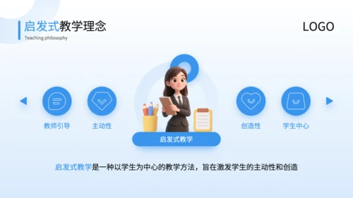 蓝色3D风启发式教学理念与实践培训PPT