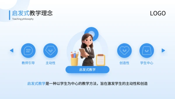蓝色3D风启发式教学理念与实践培训PPT