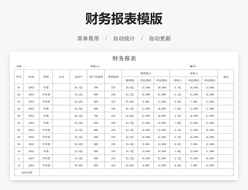 财务报表模版