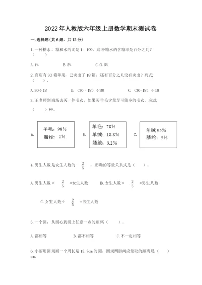 2022年人教版六年级上册数学期末测试卷（夺冠）word版.docx