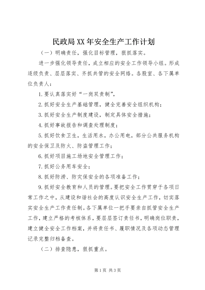 民政局XX年安全生产工作计划.docx