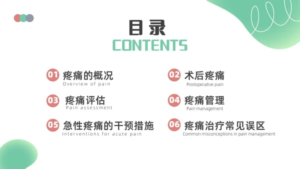 浅绿色简约围手术期疼痛管理ppt模板