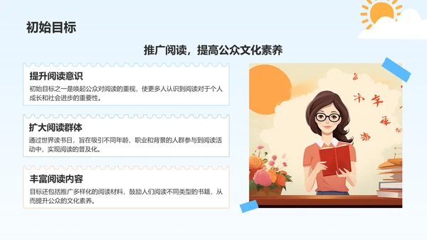 蓝色卡通风世界读书日的由来与意义PPT模板