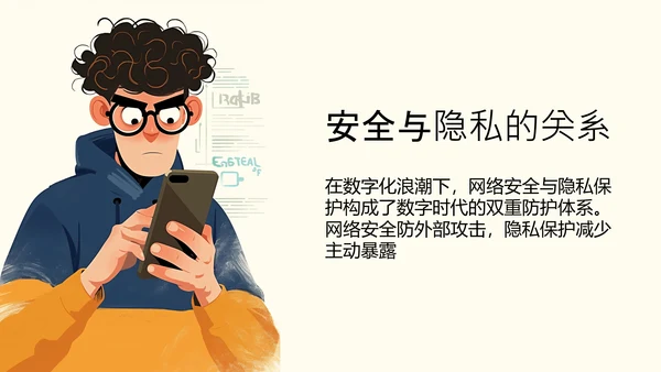黄蓝色简约卡通插画网络安全指南PPT模板