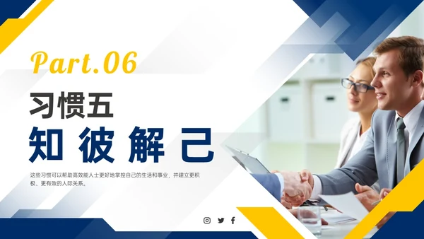 蓝色黄色商务实拍高效能人士的七习惯ppt