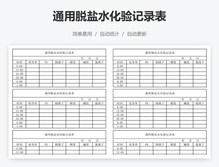 通用脱盐水化验记录表