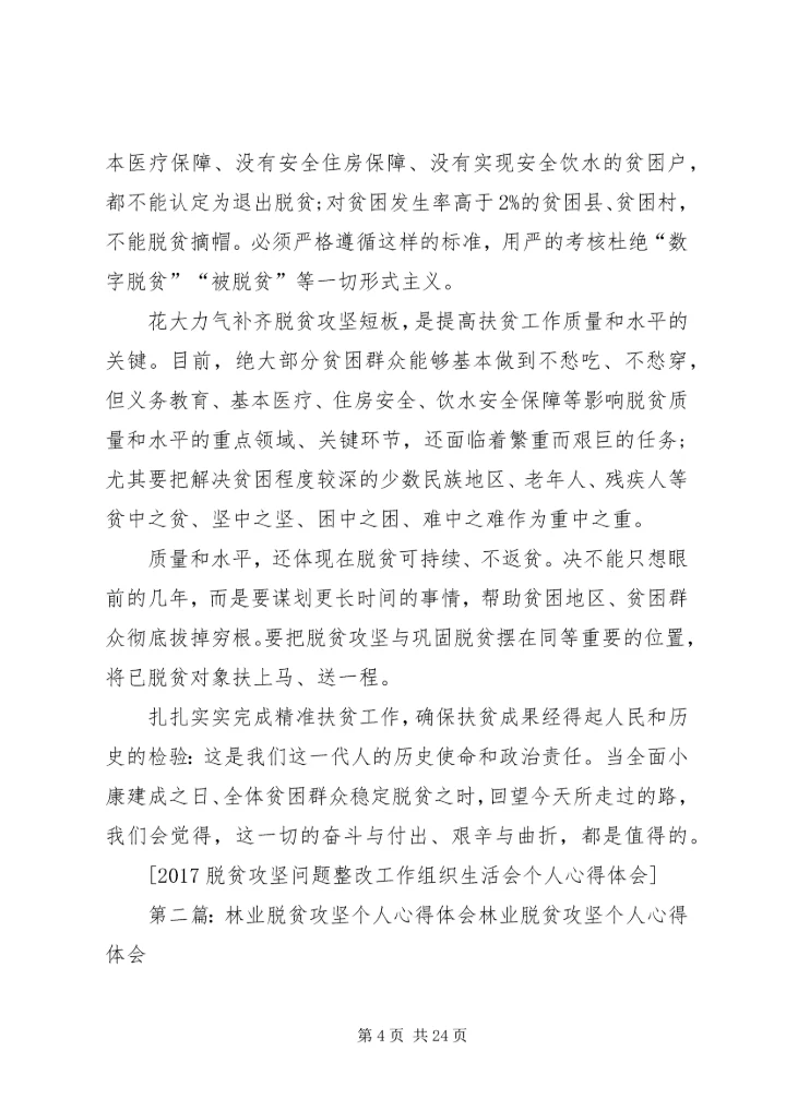 脱贫攻坚问题整改工作组织生活会个人心得体会.docx