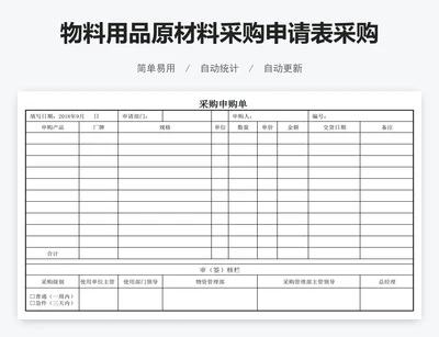 物料用品原材料采购申请表采购单审批单