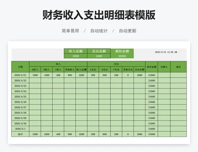 财务收入支出明细表模版