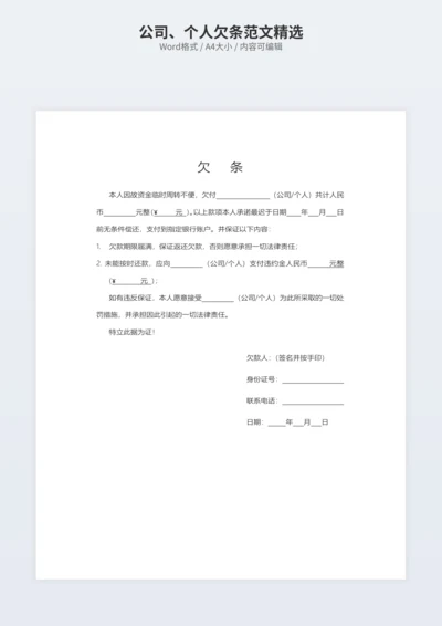 公司、个人欠条范文精选