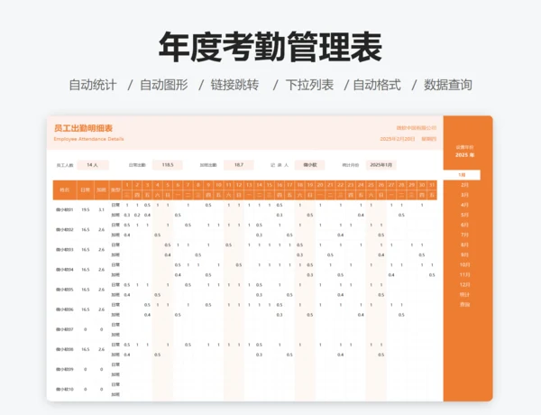 年度考勤管理表