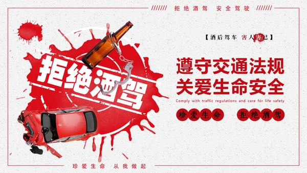 拒绝酒驾遵守交通法规关爱危险驾驶通用PPT模板