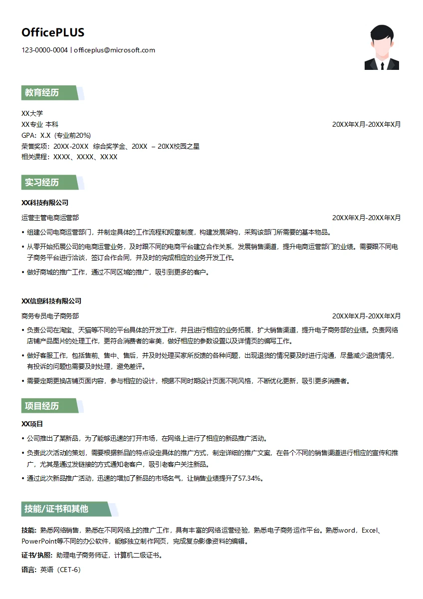 电商运营商务专员求职简历