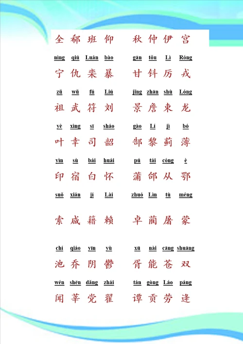 百家姓带拼音全文