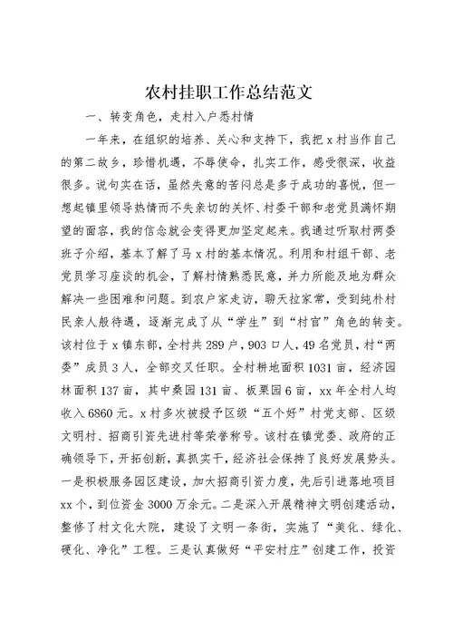 农村挂职工作总结范文