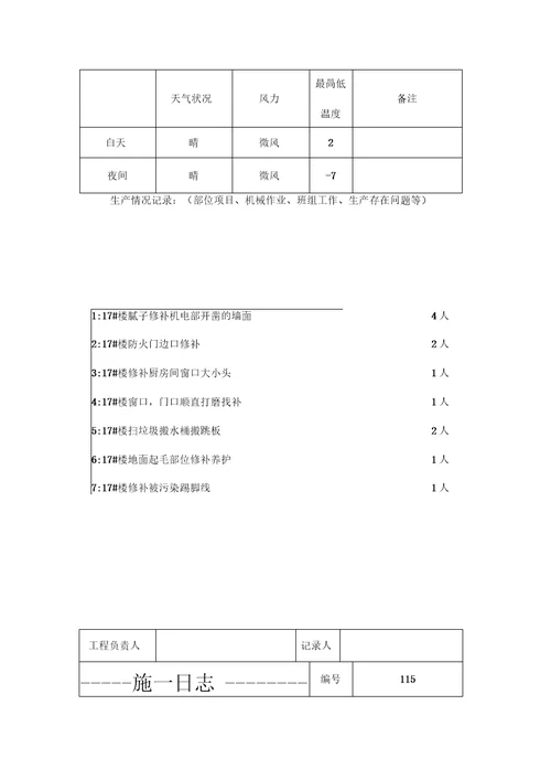 施工日志样本模板范本