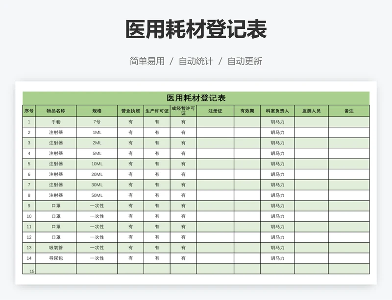 医用耗材登记表