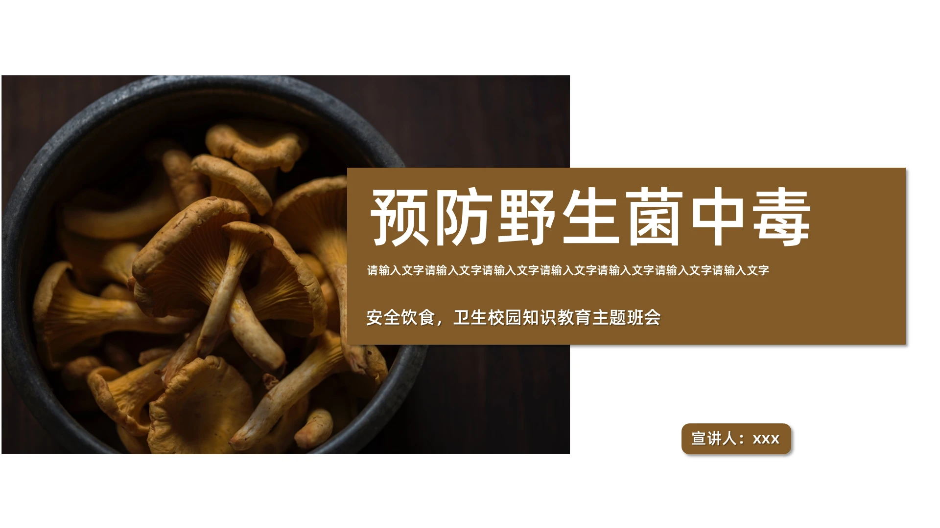 褐色灰色预防野生菌中毒简约教育主题班会PPT模板食物中毒校园安全教育