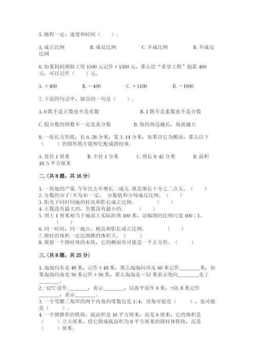 西师大版数学小升初模拟试卷附完整答案（夺冠系列）.docx