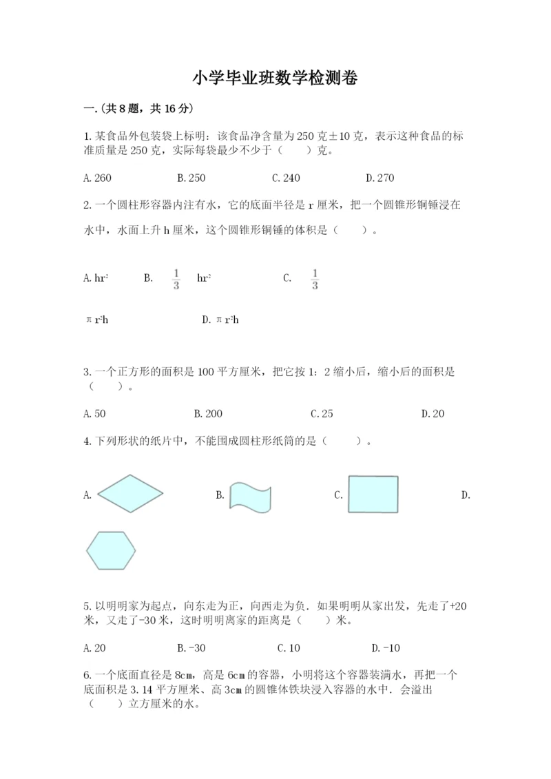 小学毕业班数学检测卷【综合卷】.docx