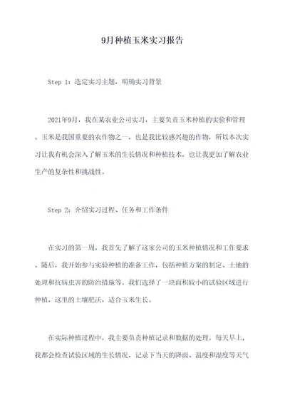 9月种植玉米实习报告