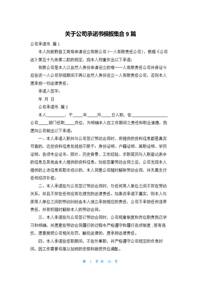 关于公司承诺书模板集合9篇