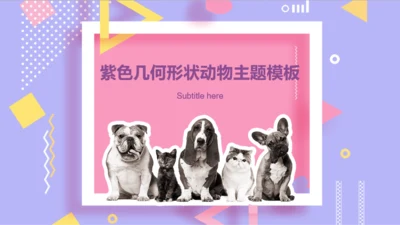 紫色创意几何风宠物动物通用主题PPT模板下载