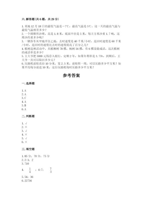 丽水市六年级下册数学期末测试卷及完整答案1套.docx